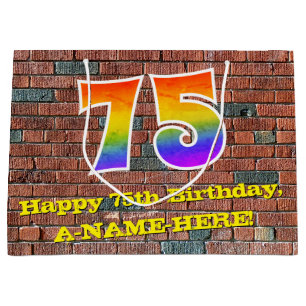 75th Birthday: Fun, Graffiti-Inspired Rainbow # 75 Large Gift Bag