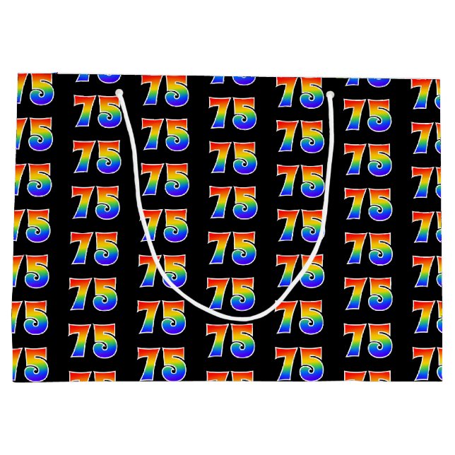 75th Birthday: Fun Rainbow Event Number 75 Pattern Large Gift Bag (Back)