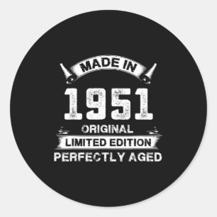 75th Birthday Gift For Legends Made In 1951 75 Yea Classic Round Sticker
