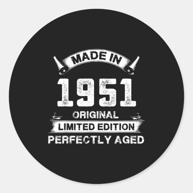 75th Birthday Gift For Legends Made In 1951 75 Yea Classic Round Sticker (Front)