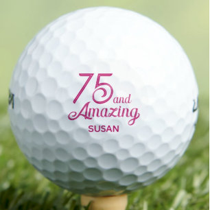 75th Birthday Gift Pink Custom Name Stylish Golf Balls