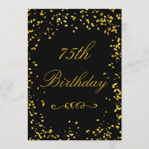 75th Birthday Glamourous Gold Confetti Invitation