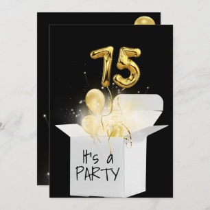 75th Birthday Gold Balloons In White Box  Invitation