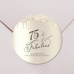 75th Birthday Gold Glitter Classic Round Sticker