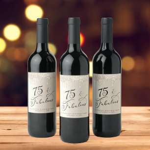 75th Birthday Gold Glitter Wine Label