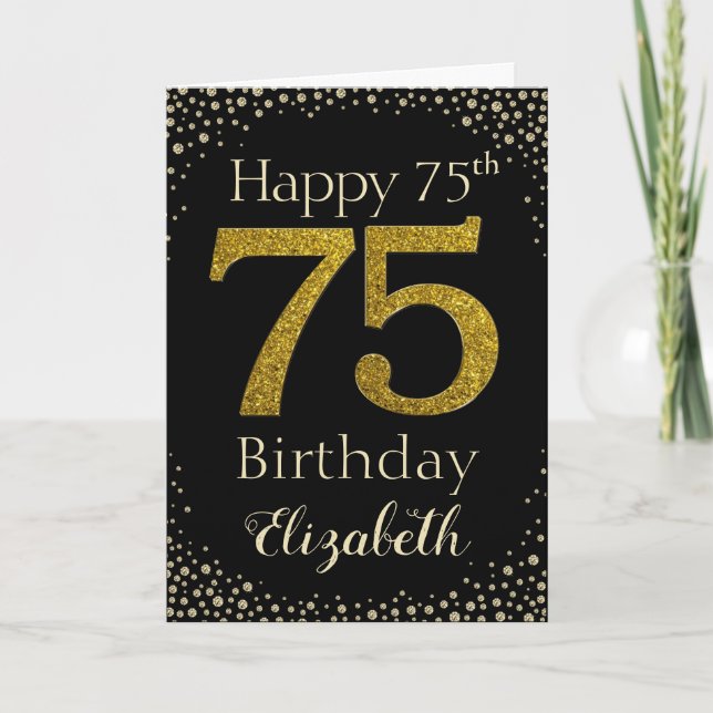 75th Birthday Golden Glitter Card (Front)