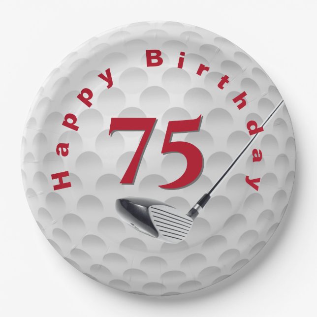 75th Birthday Golf Ball Design Paper Plate (Front)