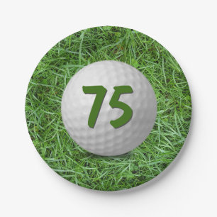 75th Birthday Golf Ball on Grass  Paper Plate