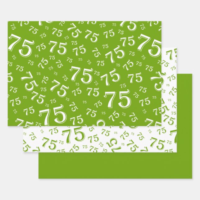 75th Birthday Green Random Number Pattern 75 Wrapping Paper Sheet (Set)