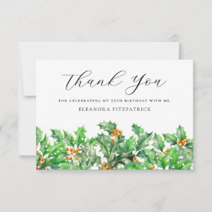 75th Birthday Holly December Birth Flower Custom Thank You Card