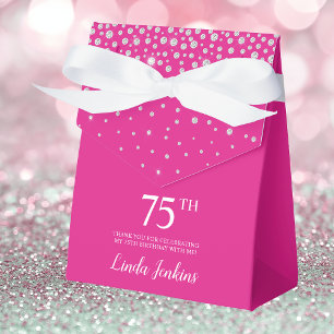 75th Birthday Hot Pink Sparkly Thank You Favour Box