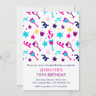75th birthday invitations Cocktail Modern Pink