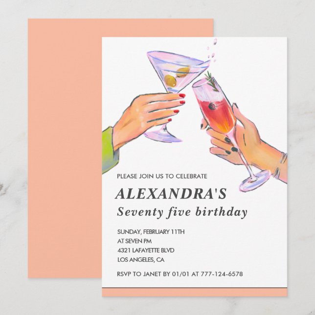 75th birthday invitations Cocktail Party Chic (Front/Back)