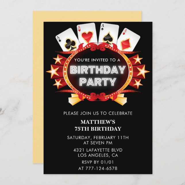 75th birthday invitations Men Casino Vegas (Front/Back)