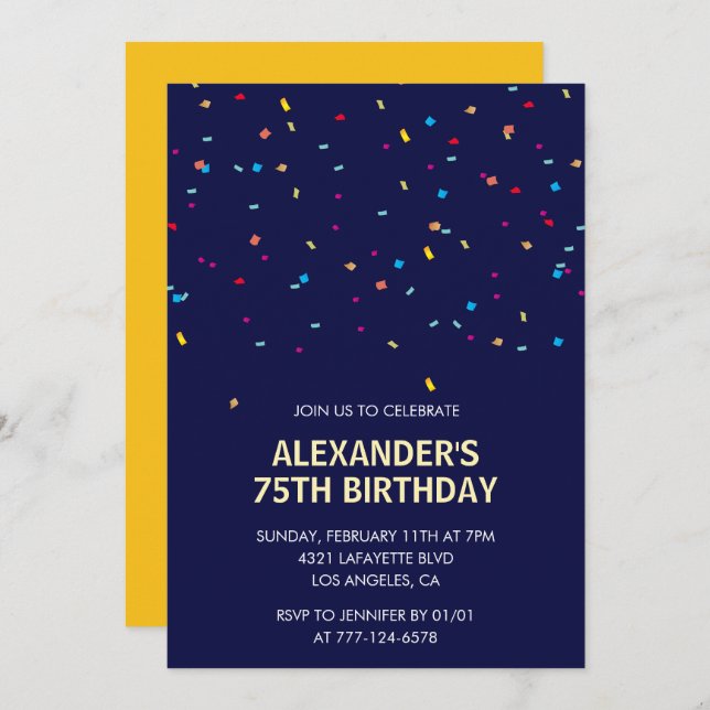 75th birthday invitations Men Confetti Modern (Front/Back)