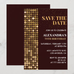 75th birthday invitations Save the date Gold