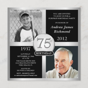 75th Birthday Invitations Then & Now Photos