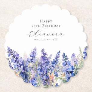 75th Birthday July Birth Flower Larkspur Custom Paper Coaster