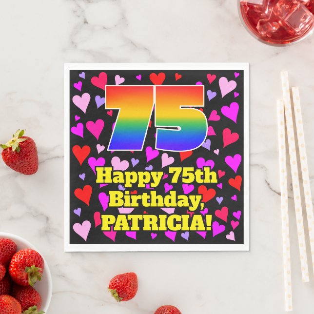 75th Birthday: Loving Hearts Pattern, Rainbow # 75 Napkin (Insitu)