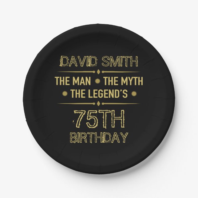 75th Birthday Man Myth Legend Paper Plate (Front)