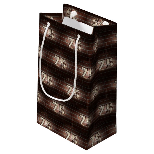 75th birthday-marque lights on brick small gift bag (Back Angled)