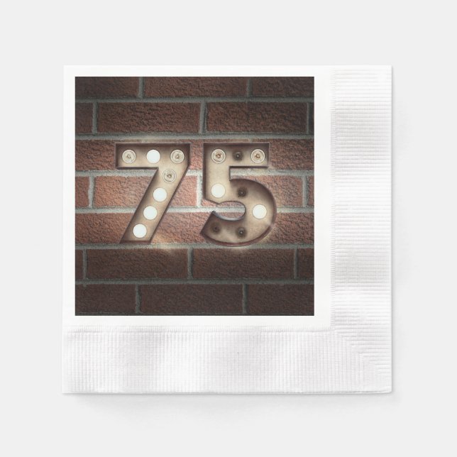 75th birthday marquee sign on brick wall napkin (Front)