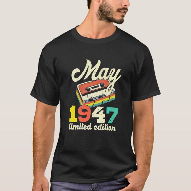 75th Birthday May 1947 Vintage Cassette T-Shirt (Front)