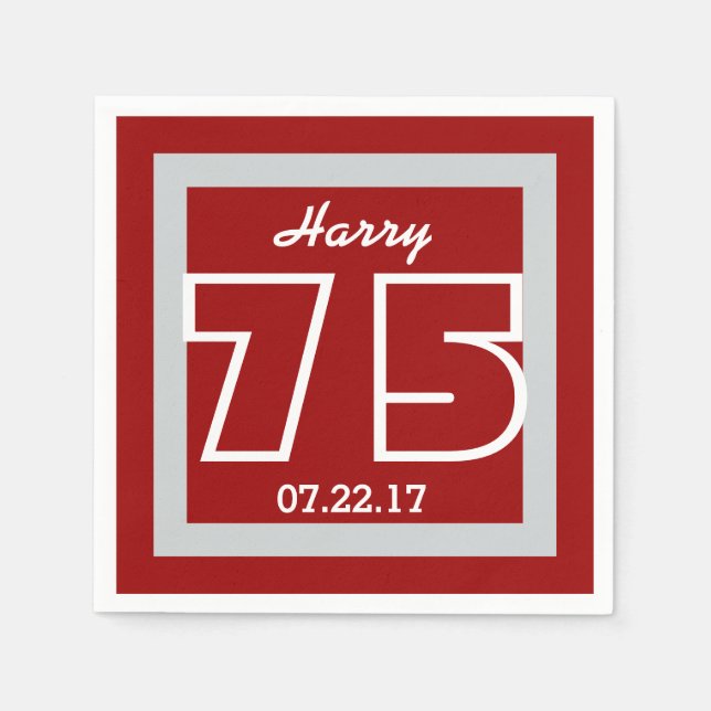 75th Birthday Modern Geometric Square Frame Napkin (Front)