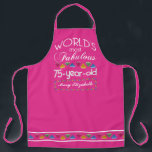 75th Birthday Most Fabulous Colorful Gems Pink Apron<br><div class="desc">Celebrate the milestone birthday of your favorite senior citizen with this fun gift reminding them of how fabulous they are. White and grey lettering on deep turquoise background. Colorful diamond-cut gems in rainbow tones serve as accent. Customize with names, initials or other text. This series is in increments of 5...</div>