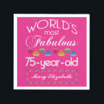 75th Birthday Most Fabulous Colourful Gems Pink Napkin<br><div class="desc">Celebrate the milestone birthday of your favourite senior citizen with this fun gift reminding them of how fabulous they are. White and grey lettering on deep pink background. Colourful diamond-cut gems in rainbow tones serve as accent. Customise with names, initials or other text. This series is in increments of 5...</div>