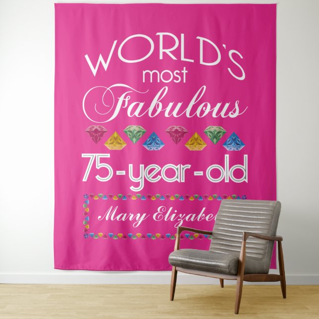 75th Birthday Most Fabulous Colourful Gems Pink Tapestry (In Situ)