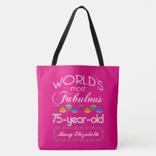 75th Birthday Most Fabulous Colourful Gems Pink Tote Bag