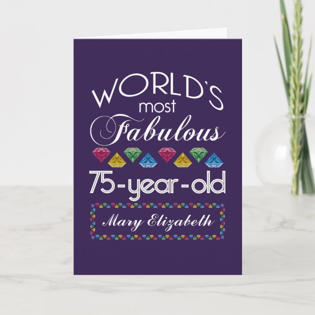 75th Birthday Most Fabulous Colourful Gems Purple Card (Front)
