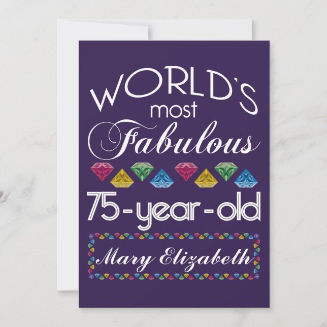 75th Birthday Most Fabulous Colourful Gems Purple Invitation (Front)