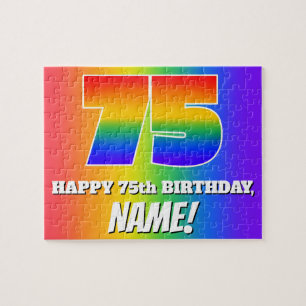 75th Birthday — Multicolored Rainbow Pattern “75” Jigsaw Puzzle