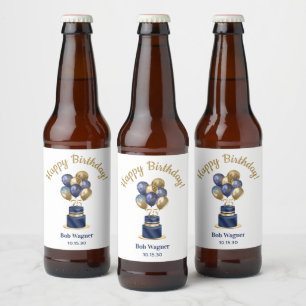 75th Birthday Navy Blue Balloon Cake Beer Bottle Label