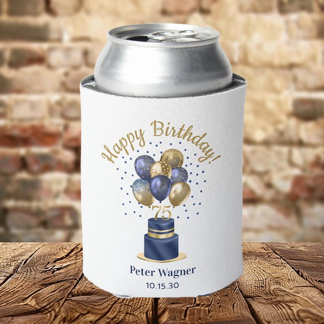 75th Birthday Navy Blue Balloon Cake Can Cooler (Creator Uploaded)