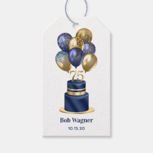 75th Birthday Navy Blue Balloon Cake Gift Tags