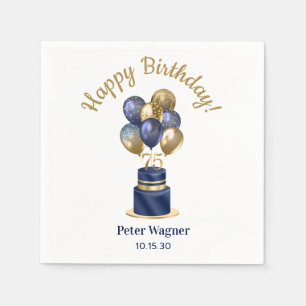 75th Birthday Navy Blue Balloon Cake Napkin