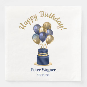 75th Birthday Navy Blue Balloon Cake Napkin
