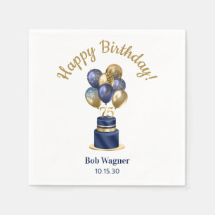 75th Birthday Navy Blue Balloon Cake Napkin
