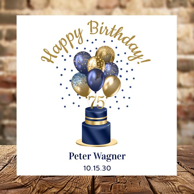 75th Birthday Navy Blue Balloon Cake Napkin (Creator Uploaded)