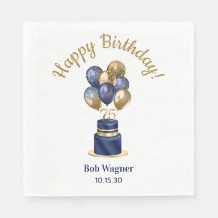 75th Birthday Navy Blue Balloon Cake Napkin