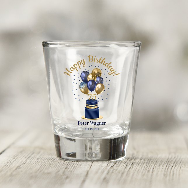 75th Birthday Navy Blue Balloon Cake Shot Glass (Creator Uploaded)