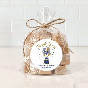 75th Birthday Navy Blue Balloon Cake Thank You Classic Round Sticker