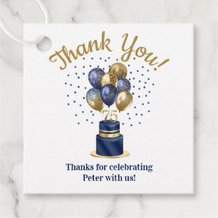 75th Birthday Navy Blue Balloon Cake Thank You Favour Tags
