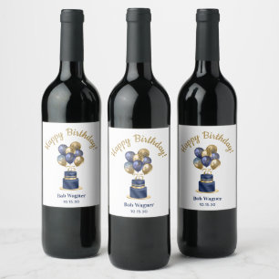 75th Birthday Navy Blue Balloon Cake Wine Label