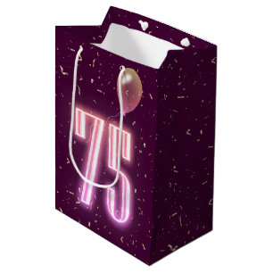75th Birthday Neon Sign and Confetti Medium Gift Bag
