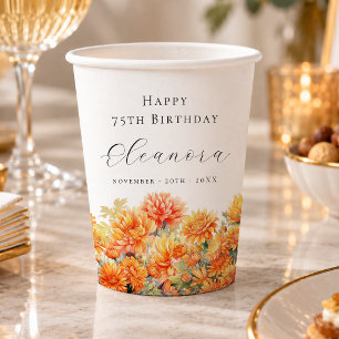 75th Birthday November Birth Flower Chrysanthemum Paper Cups