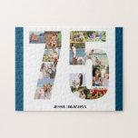 75th Birthday Number 75 Custom Photo Collage Jigsaw Puzzle<br><div class="desc">Create your own photo puzzle for a unique 75th birthday gift. Holding 13 custom photos, the photo puzzle can be further personalised with a name and date of birth. The number 75 photo collage has a variety of landscape, square and portrait photos, giving you lots of flexibility in placing your...</div>